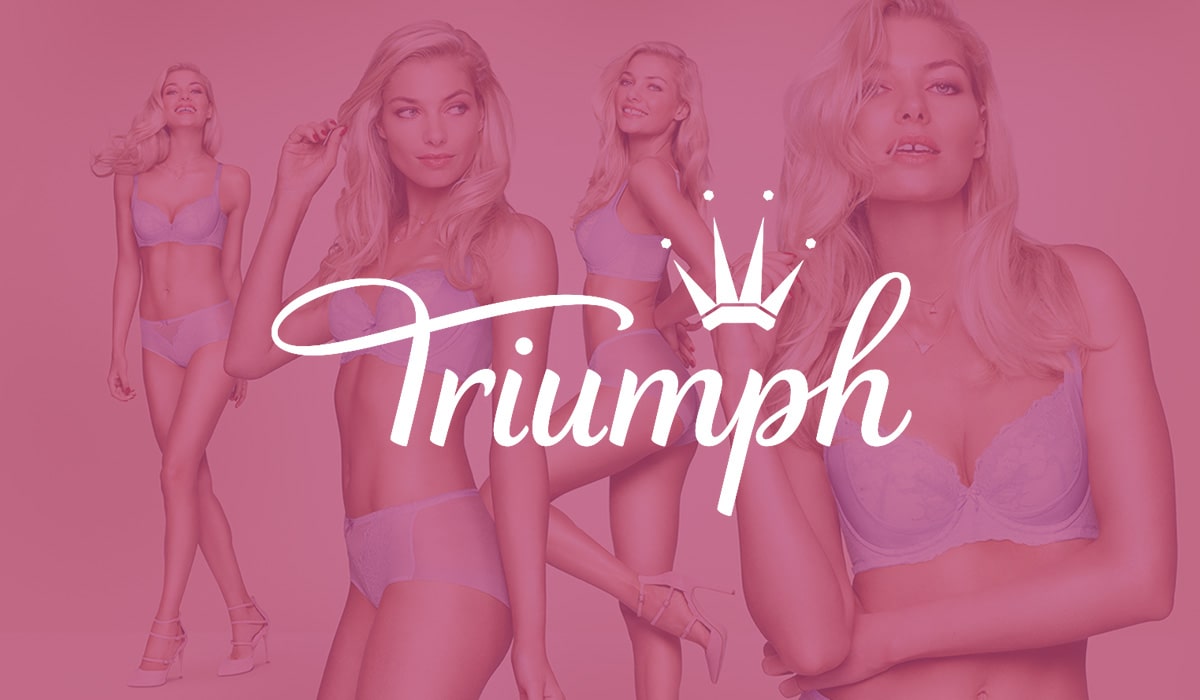 Four lingerie models posing, showcasing the logo of the tamigo customer Triumph in the foreground.