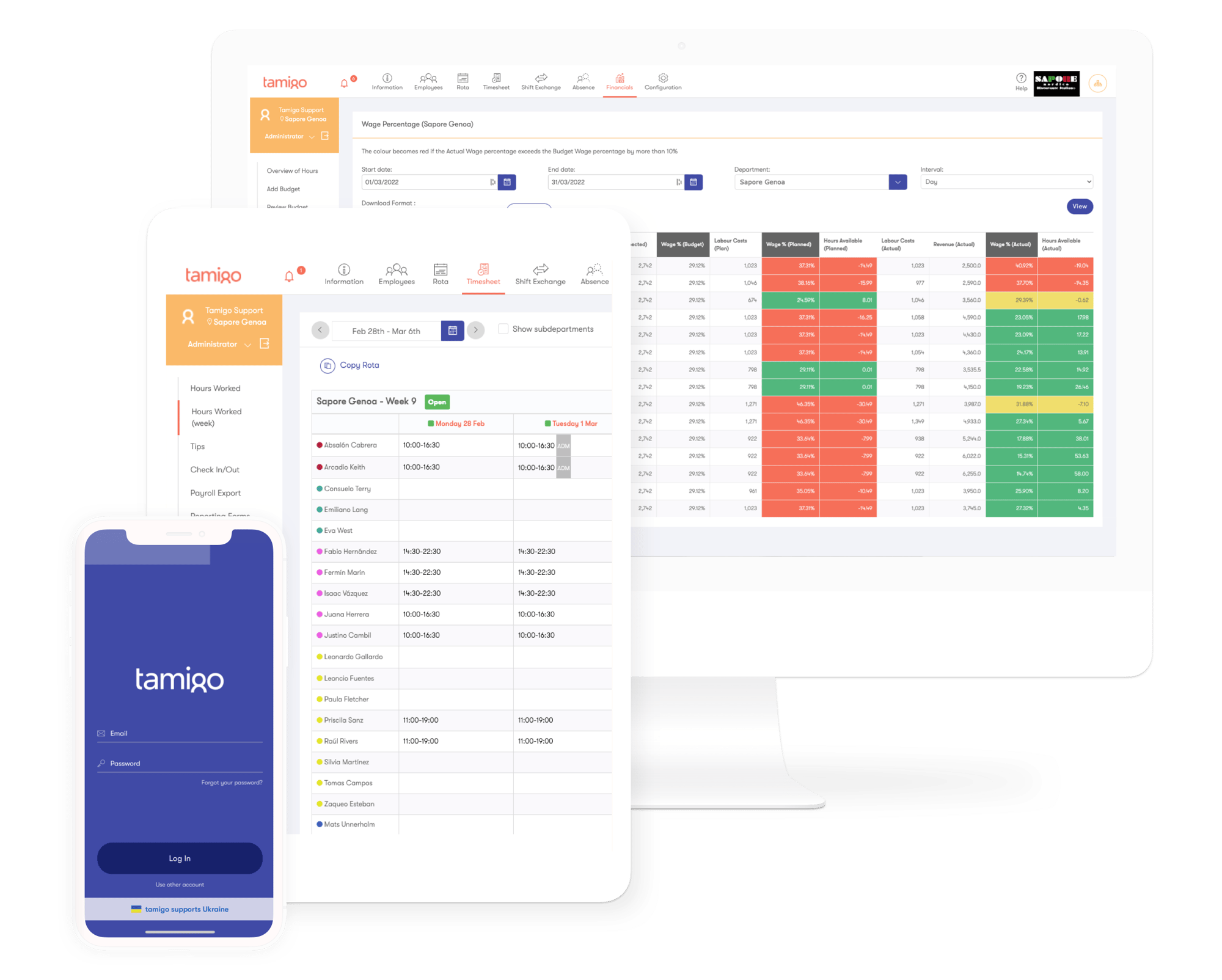 Die Workforce Management Software von tamigo auf dem Handy, iPad und als Desktop-Version.